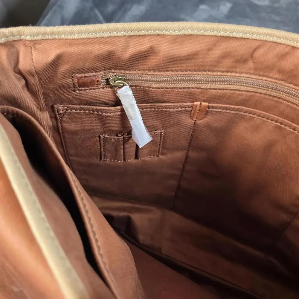 Fossil Canyon Beige Messenger Bag With Leather Detailing And Adjustable Strap